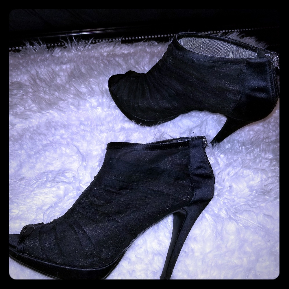 Nine West Black Satin/Mesh Peeptoe Bootie